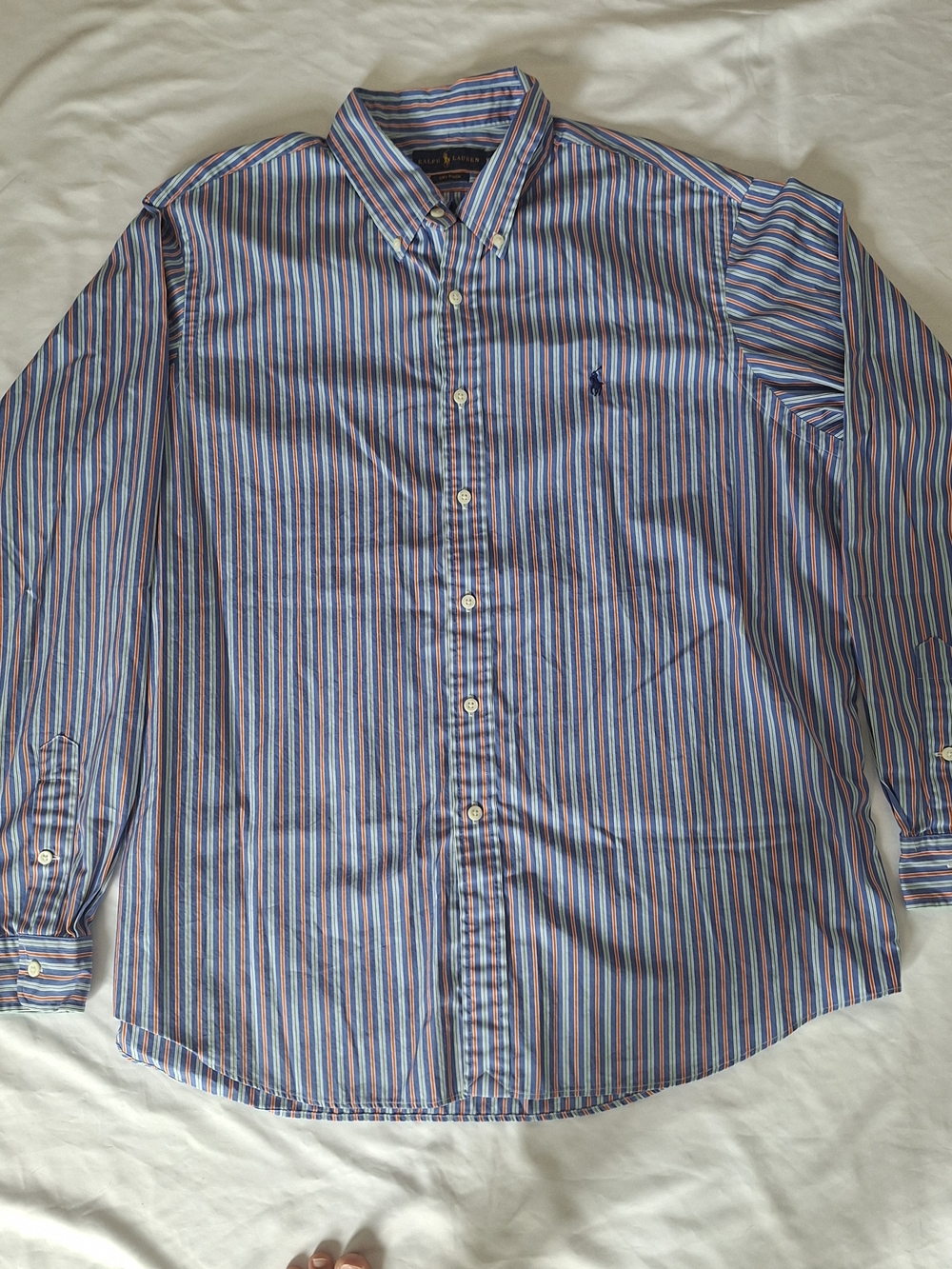 Ralph Lauren Shirt Mens XXL Blue And Orange Stripped Button Up Long Sleeve